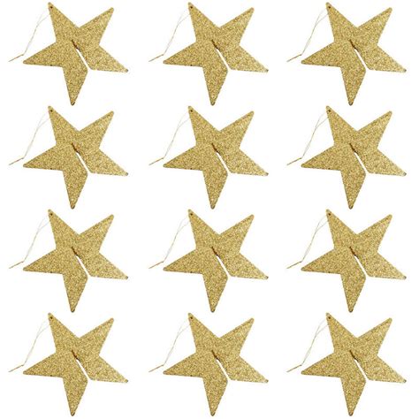 12 Piece 10cm 4 Gold Glitter Cut Out Star Shaped Christmas Tree