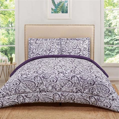 Paisley Comforter Set Fullqueen Size Purple 3 Piece Blanket Bedroom