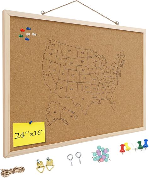 16” X 24” Cork Boards For Walls With Frame Usa Map Cork