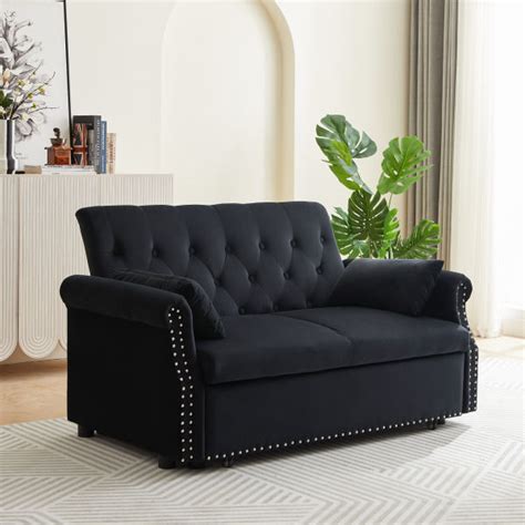 Dropship Artemax 55 Modern Shiny Velvet Convertible Loveseat Sleeper