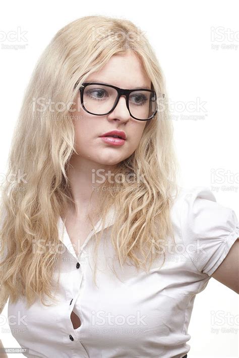 Portrait Of Beautiful Blonde Glasses Woman Stock Photo Download Image