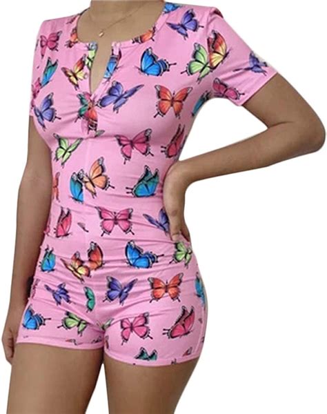 Women V Neck Shorts Romper One Piece Floral Bodycon Jumpsuit Pajama Short Sleeve