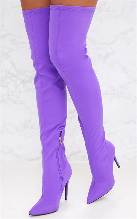 Purple Lycra Thigh High Sock Boot Prettylittlething Aus