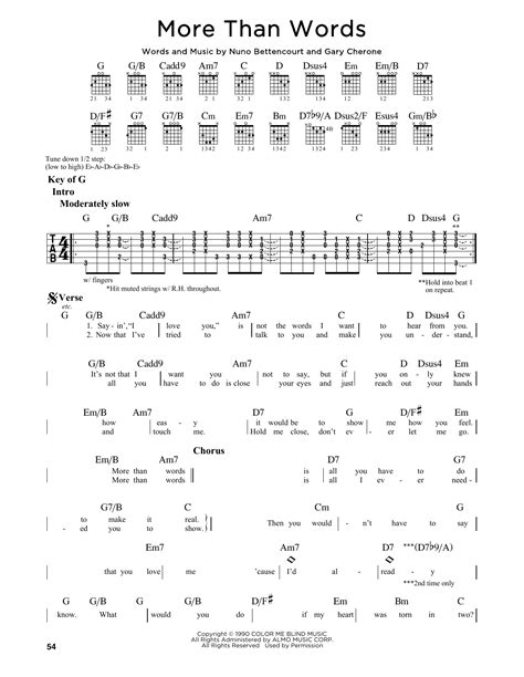 According to nuno bettencourt, the song is described as a warning that the phrase 'i love you' was becoming meaningless, stating More Than Words by Extreme - Guitar Lead Sheet - Guitar ...