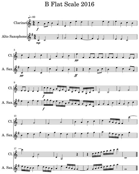 B Flat Scale 2016 Sheet Music For Clarinet Alto Saxophone