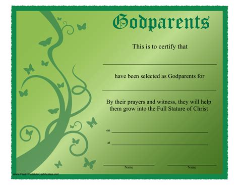 Green Godparent Certificate Template Download Printable Pdf