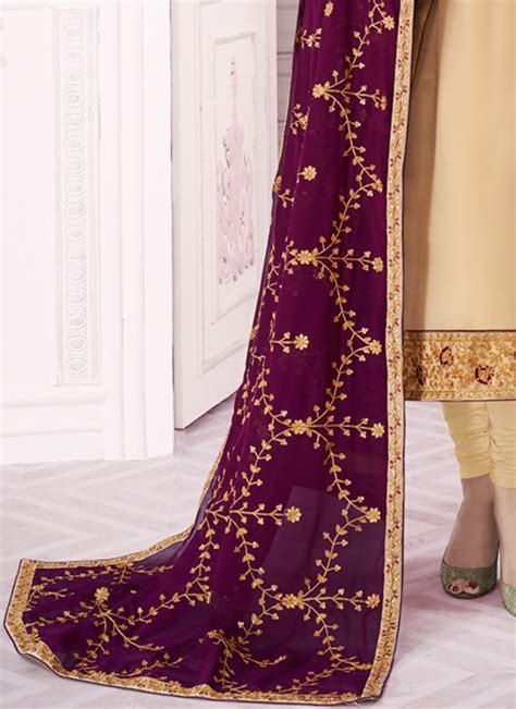 Wedding Punjabi Suits Wholesale Canada Gold Georgette Churidar Suit With Heavy Dupatta Classic