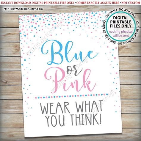 Gender Reveal Party Sign Blue Or Pink Wear What You Think Sign