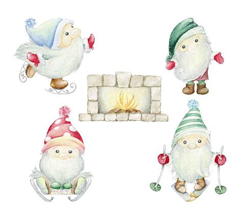 Christmas Gnomes Watercolor Clipart Nordic Scandinavian