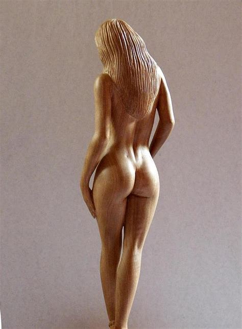 Wood Sculpture Of Naked Woman Rear View By Carlos Baez Barrueto