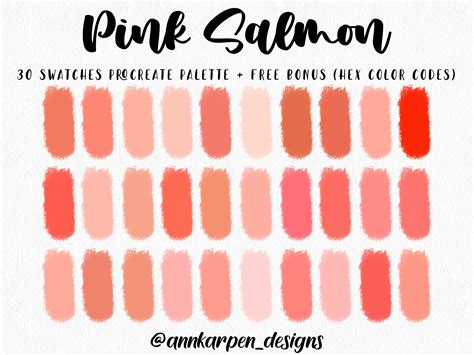 pink salmon procreate palette 30 hex color codes instant digital download ipad pro art