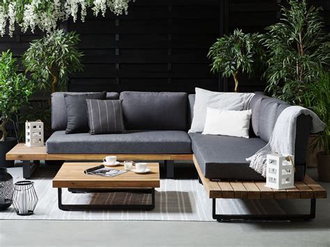 5 Seater Garden Corner Sofa Set Grey And Light Wood Mykonos Uk