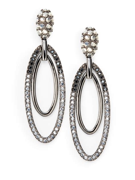 Lyst Judith Leiber Pave Crystal Oval Drop Earrings In Metallic