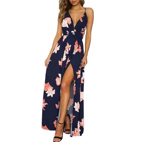 Enlu Off Shoulder Boho Floral Print Dress Women Summer Beach Sexy Backless Bow Maxi Long Split