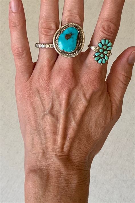 Zuni Needlepoint Turquoise Ring Vintage Native American Sterling Silver