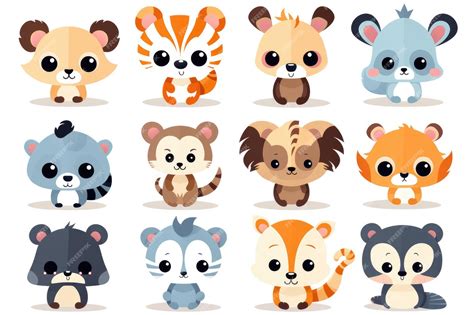 Premium Ai Image Set Of Characters Of Small Cartoon Animals Isolated