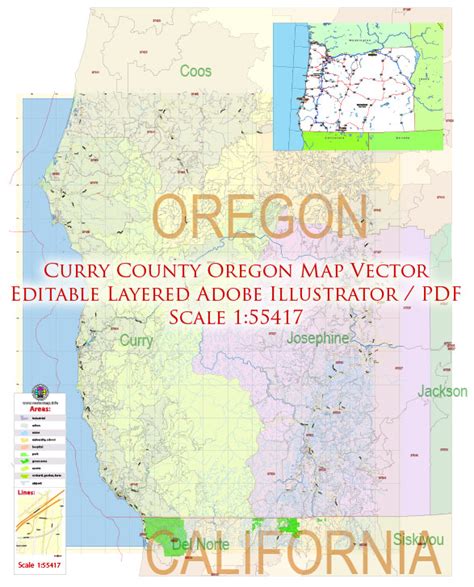 Curry County Oregon Us Map Vector Exact County Plan Detailed Road Admin