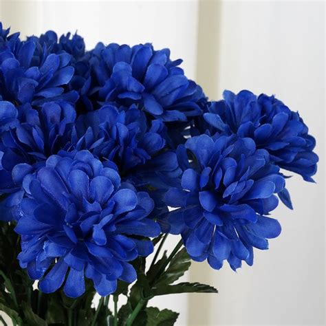 12 bush 84 pcs royal blue artificial silk chrysanthemum flowers efavormart