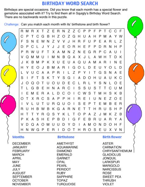 Birthday Word Search