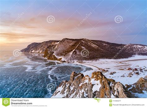 Mountain With Baikal Freezing Water Lake Stock Image Image Of Cold
