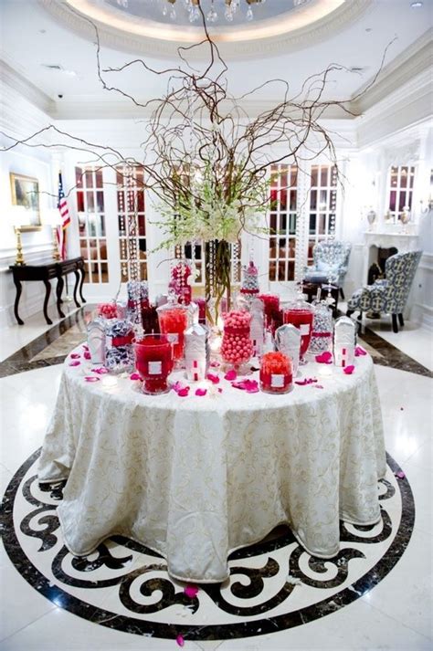 Wedding Candy Table White Red And Silver Candy Buffet