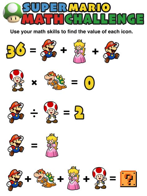 If you really like exercising your brain, figuring things 'round and 'round till you explode, then this is the page for you ! Have You Seen These Free Super Mario Math Puzzles? (With ...