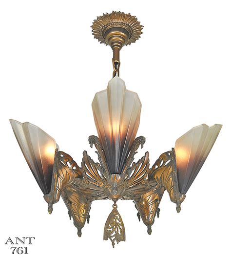 Vintage Hardware And Lighting Antique Art Deco Chandelier 5 Slip Shade