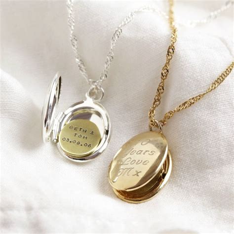 Personalised Locket Necklace Engraved Oval Locket Pendant Hand Stamped Inside Plate Completed By