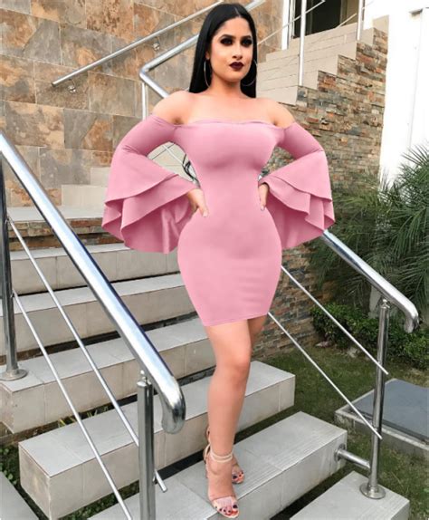 beautiful latinas sexy morena latino fashion trend mini off the shoulder bodycon dress pink