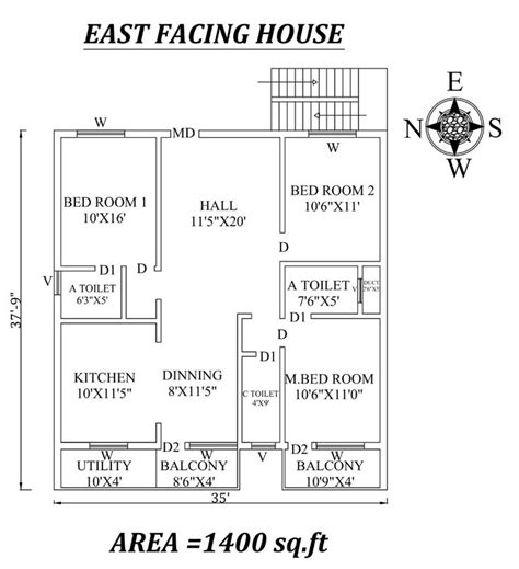 35x379 3bhk East Facing House Plan As Per Vastu Shastraautocad Dwg