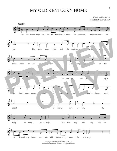 Stephen C Foster My Old Kentucky Home Sheet Music Notes Download