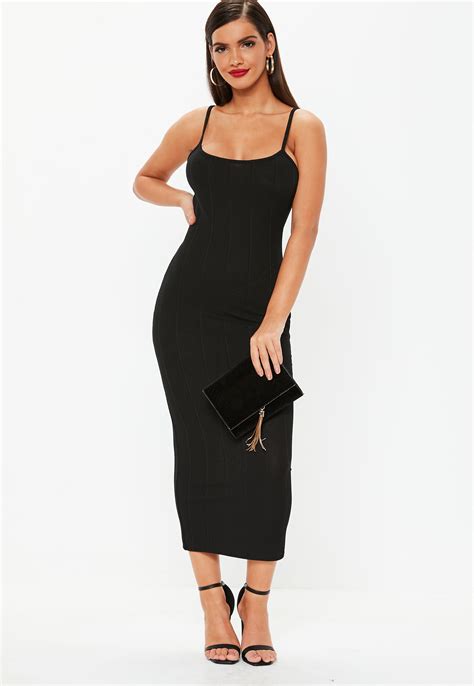 Black Scoop Neck Strappy Bandage Bodycon Maxi Dress Missguided