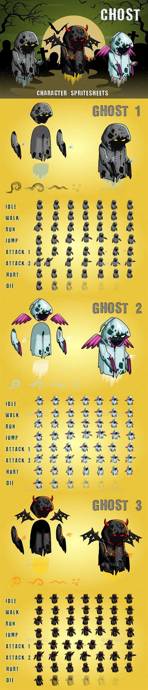 Ghosts 2d Game Character Sprite Sheet