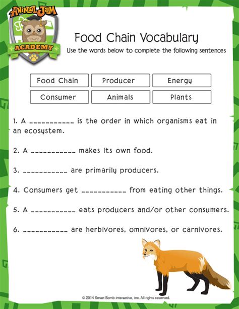 Food Chain Vocabulary Animal Jam Academy