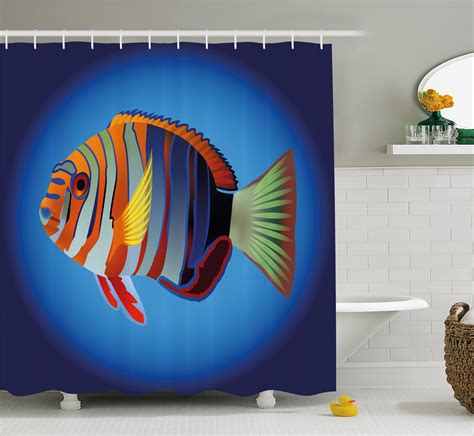 Marine Shower Curtain Tropical Exotic Ocean Sea Fish With Colorful