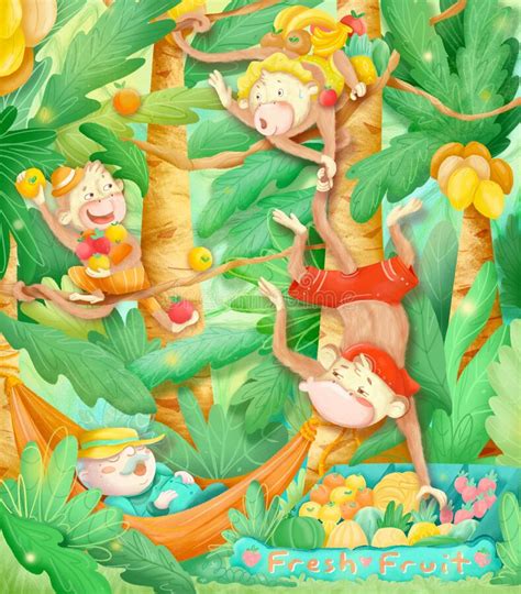 Monkeys In The Jungle Stock Illustration Illustration Of Savanna
