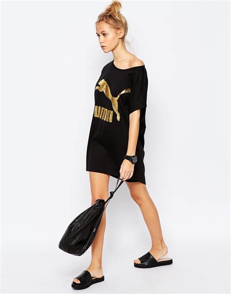 Lyst Puma Gold Collection T Shirt Dress With Metallic Logo In Black
