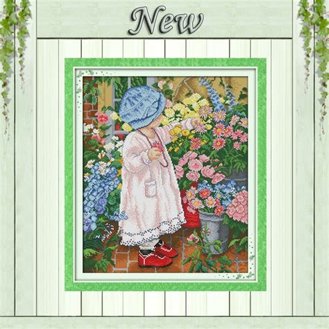Flower Girl Garden Home Wall Decor Painting Counted Printed On Canvas