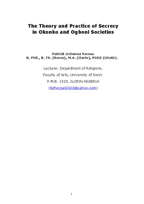 The Theory and Practice of Secrecy in Okonko and Ogboni Societies in Nigeria | Patrick Nwosu ...