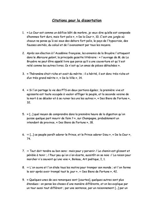 Préparation dissertation Les Caractères de La Bruyère - Citations pour