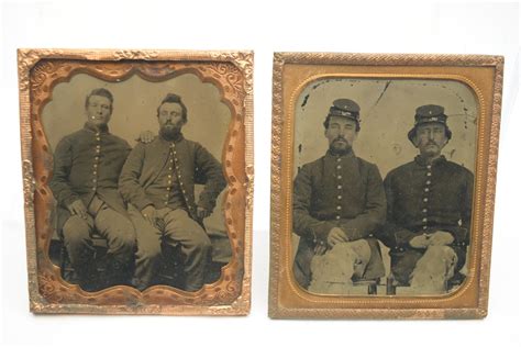 2 civil war era photos 1 6 tintypes solider buddies sit together