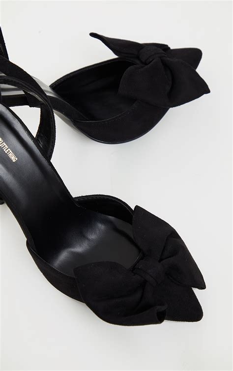 Black Faux Suede Pointed Toe Bow High Heels Prettylittlething Aus