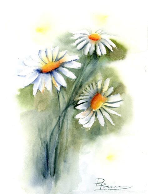 Chamomile Flowers Original Watercolor Painting Daisy Wall Art Decor