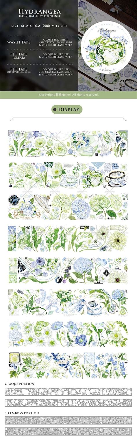 TAPE SAMPLE Neinei Illustration Masking Tape Hydrangea Flower Lily