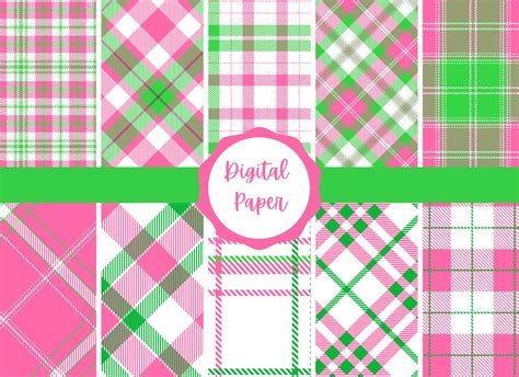 Preppy Pink And Green Plaid Printable Paper Printable Graphic Etsy In