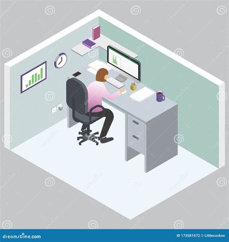 Isometric Office 3d Vector Illustration A Woman Working On The