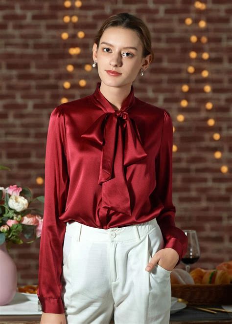 Bow Tie Neck Silk Blouse Picsstyle