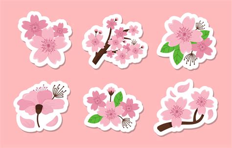 Set Of Cherry Blossom Stickers 5399369 Vector Art At Vecteezy