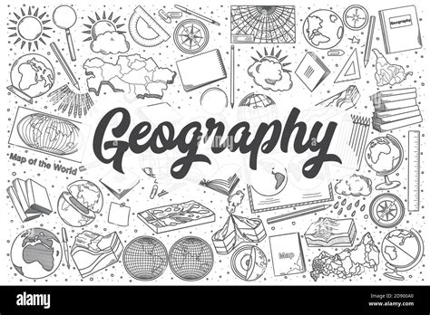 Handgezeichnetes Geografie Doodle Set Beschriftung Geografie