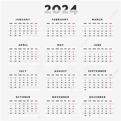 Gambar Reka Bentuk Minimalis Kalendar 2024 Moden Vektor Kalendar 2024